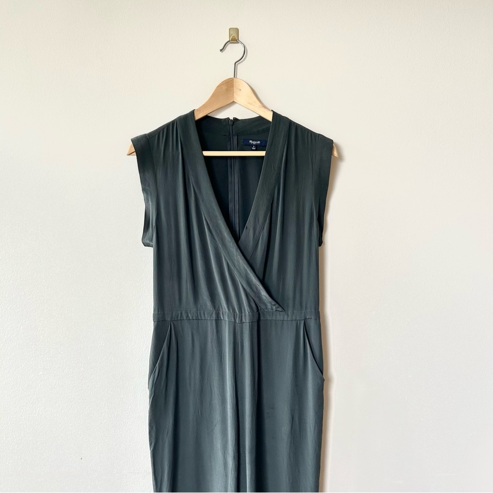 Madewell 100% Silk Yates V Neck Teal Blue Jumpsuit